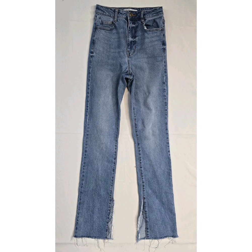 Zara Collection Women's 0 Light Wash Frayed Raw Hem Flare Leg Jeans